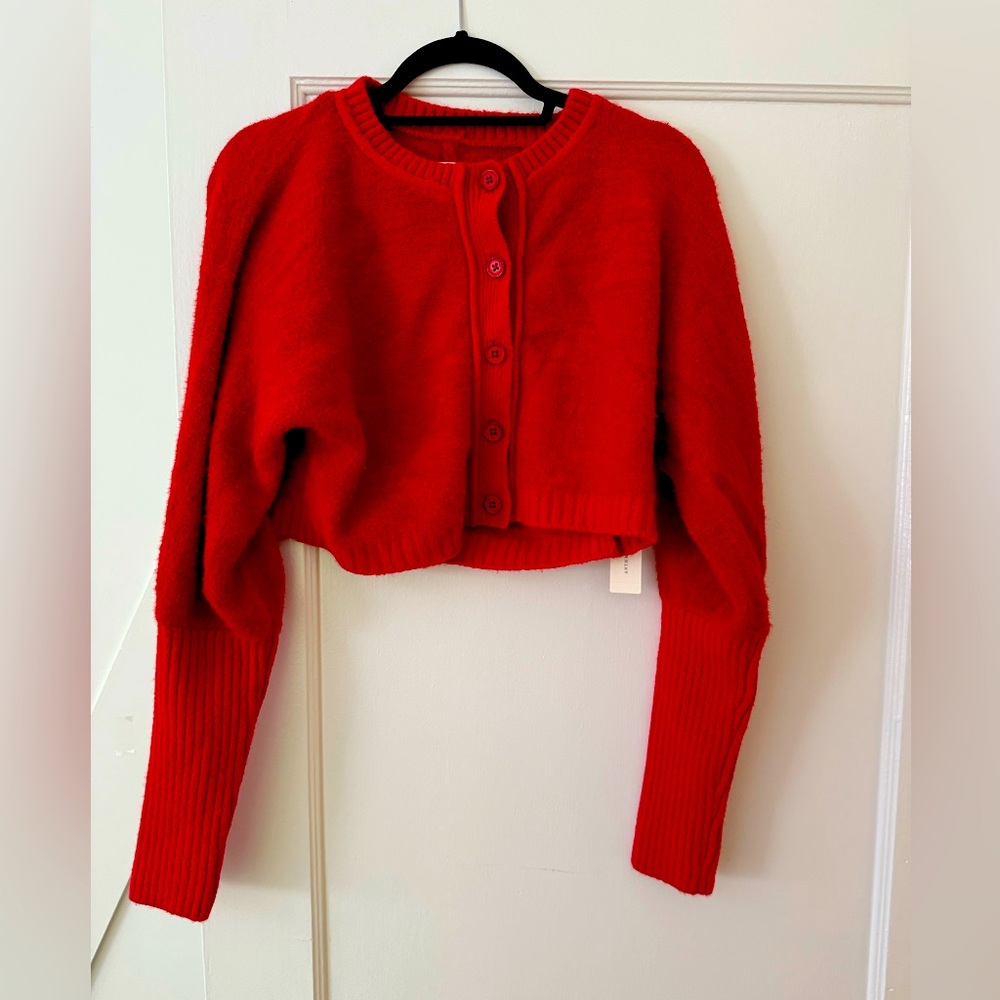 Pilcro Vibrant Red Cropped Cardigan